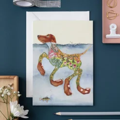Watercolor Doggy-Paddle Greeting Card- Greeting Cards