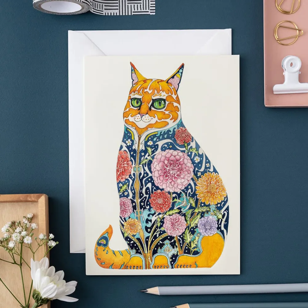 Watercolor Ginger Tom Cat Greeting Card- Greeting Cards