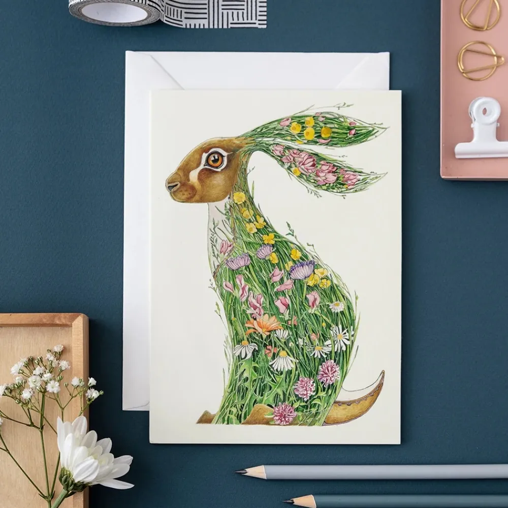 Watercolour Hare in a Meadow Greeting Card- Greeting Cards