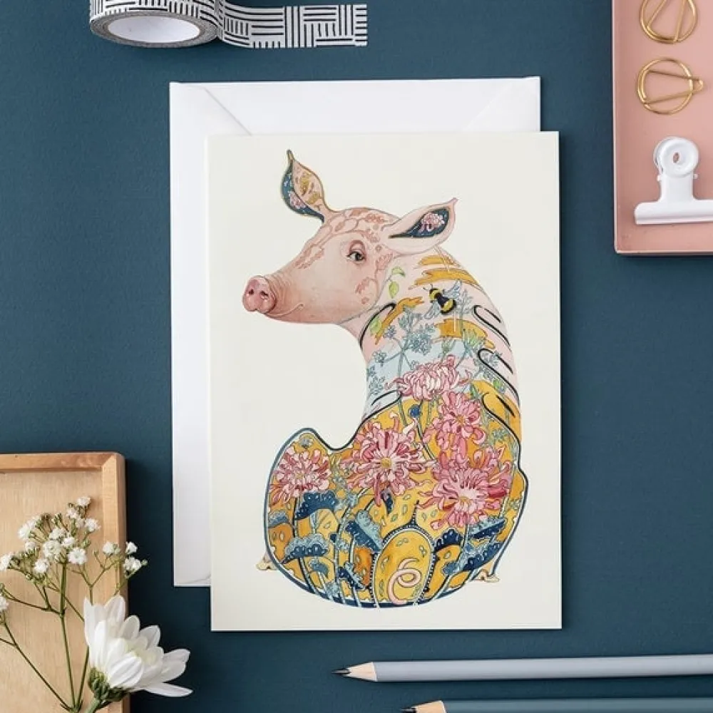 Watercolour Pig Greeting Card- Greeting Cards