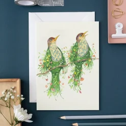 Watercolour Two Scruffy Thrushes Greeting Card- Greeting Cards