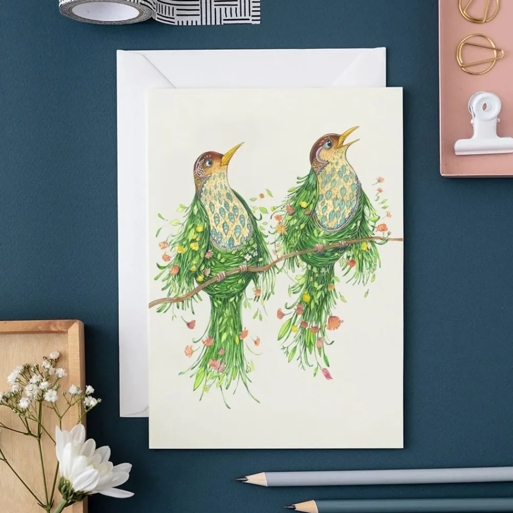 Watercolour Two Scruffy Thrushes Greeting Card- Greeting Cards