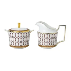 Wedgwood Renaissance Red Sugar & Creamer- Creamers & Sugar Bowls
