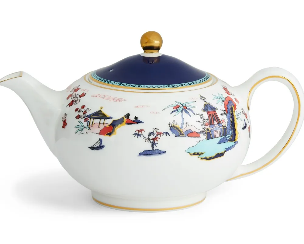 Wedgwood Wonderlust Blue Pagoda 3 Piece Set Boxed (Teapot, Cream & Sugar)- Tea Sets|Teapots