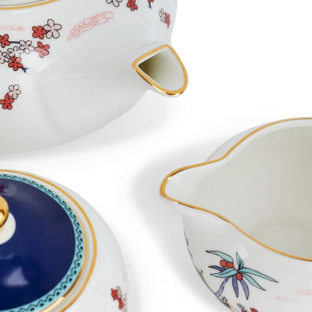 Wedgwood Wonderlust Blue Pagoda 3 Piece Set Boxed (Teapot, Cream & Sugar)- Tea Sets|Teapots