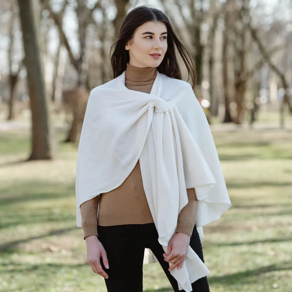 White Lambswool Draped Shawl- Scarves & Wraps