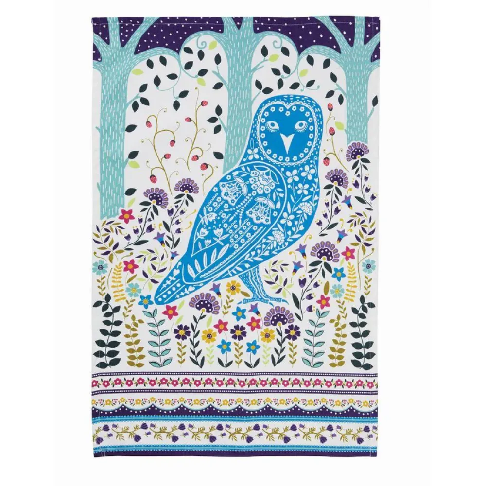 Woodland Owl Blue Tea Towel- Tea Towels