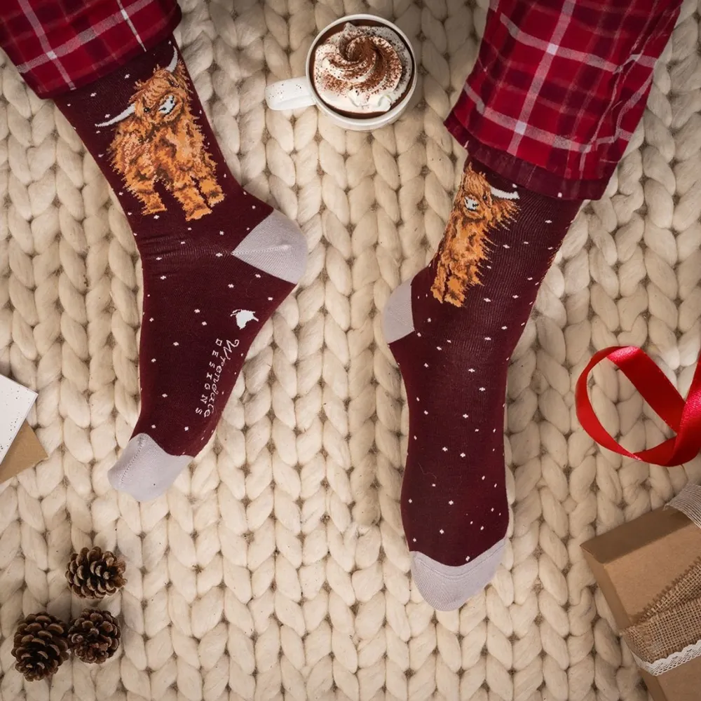 Wrendale 'A Highland Christmas' Highland Cow Men's Socks- Socks
