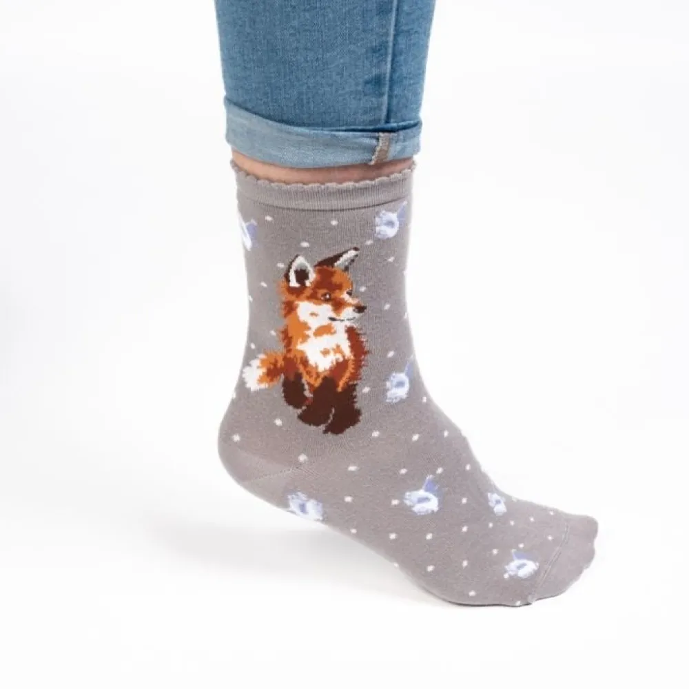 Wrendale 'Born to be Wild' Fox Gray Women's Socks- Socks