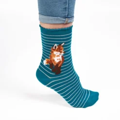 Wrendale 'Born to Be Wild' Fox Striped Blue Women's Socks- Socks