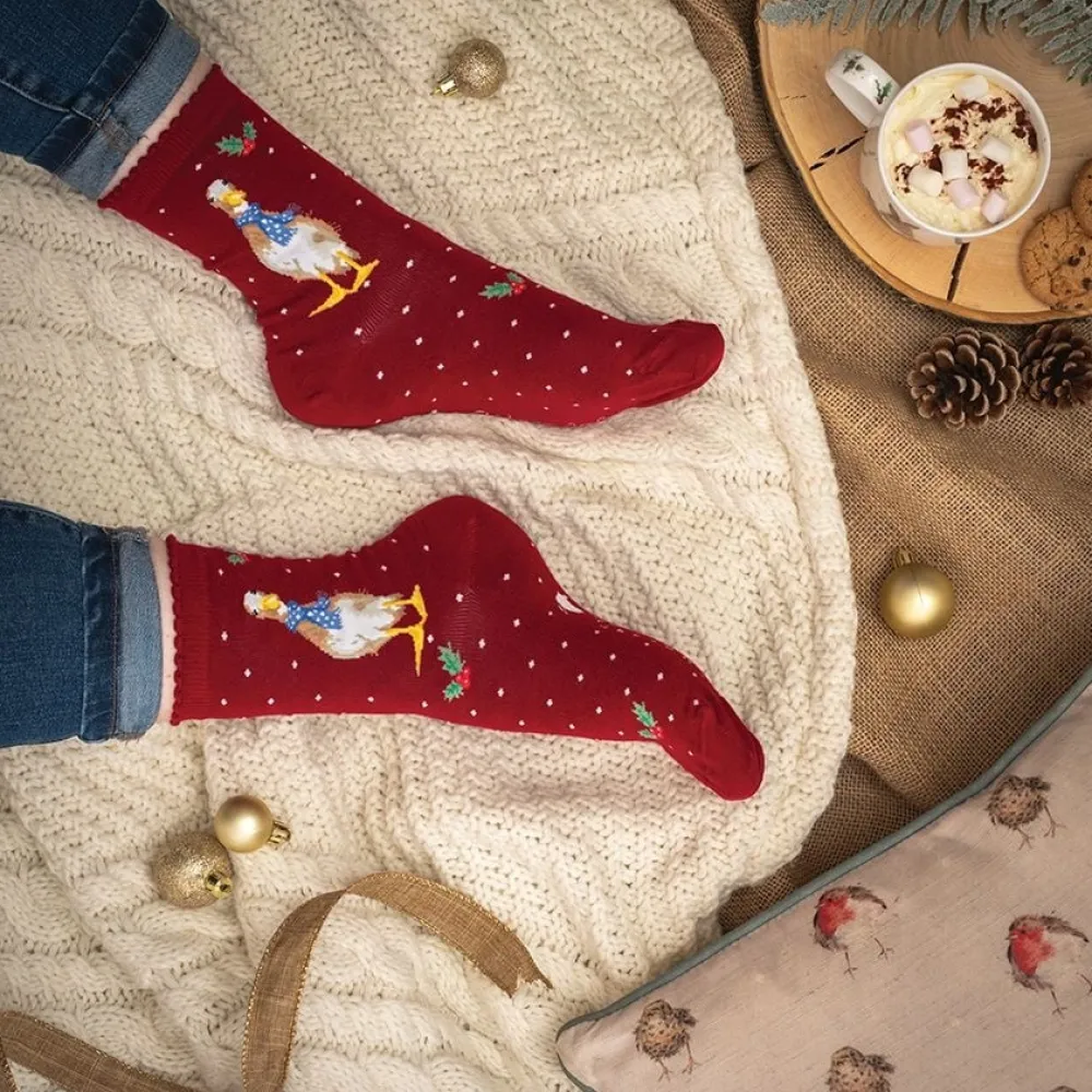 Wrendale 'Christmas Scarves' Duck Red Women's Socks- Socks