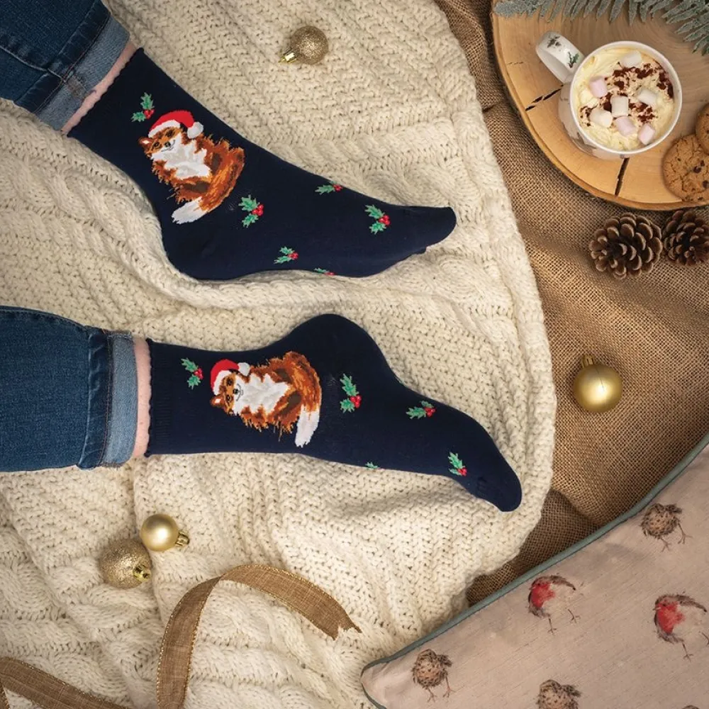 Wrendale 'Festive Fox' Navy Women's Socks- Socks