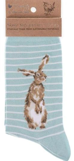 Wrendale 'Hare & the Bee' Hare Striped Pale Blue Women's Socks- Socks