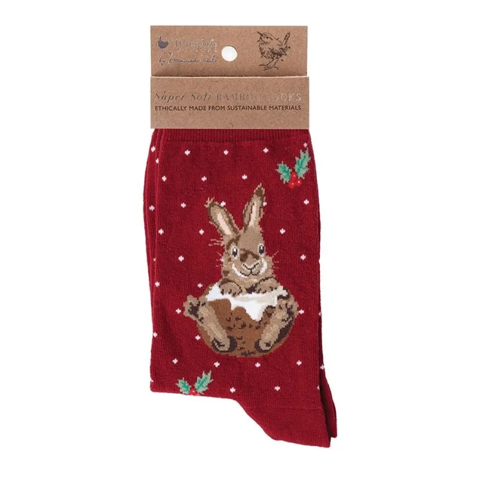 Wrendale 'Little Pudding' Christmas Rabbit Red Women's Socks- Socks
