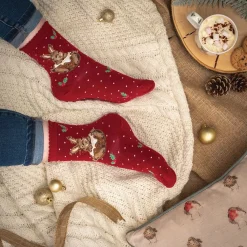 Wrendale 'Little Pudding' Christmas Rabbit Red Women's Socks- Socks